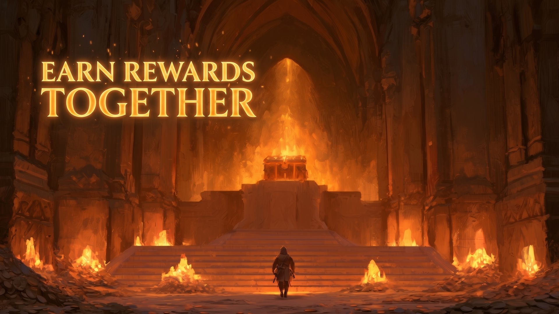 Two adventurers standing before a grand fantasy city - bring a friend and build a legend together in Iron Realms games